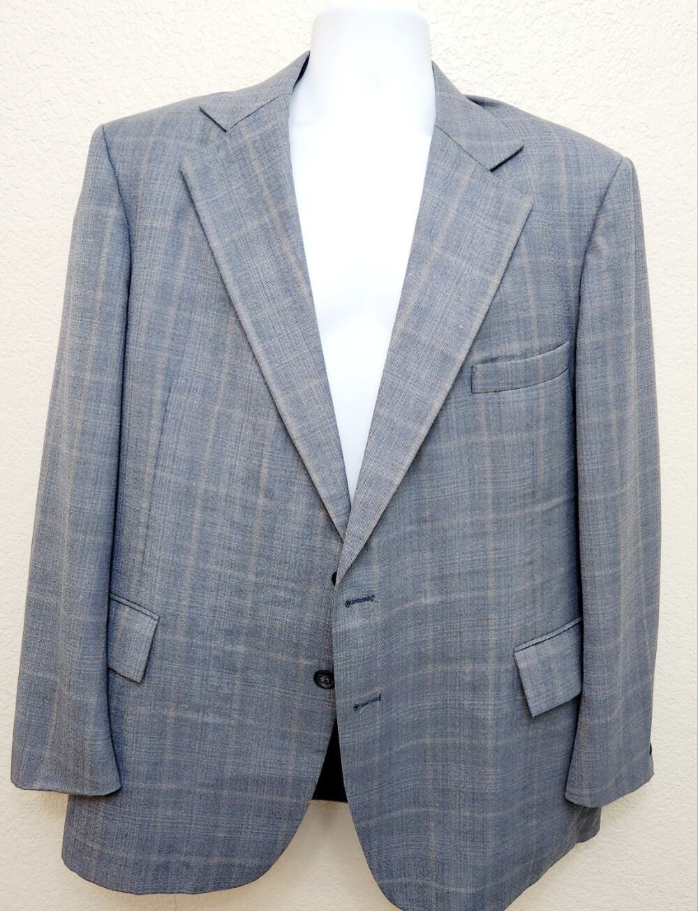 Vintage Varsity Style Blue Gold Plaid 3 Piece Men's Suit XL Notched Collar